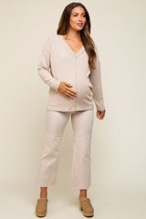 Taupe Ribbed V-Neck Long Sleeve Maternity Top