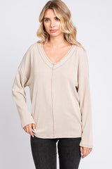 Taupe Ribbed V-Neck Long Sleeve Maternity Top