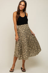 Olive Floral Smocked Maternity Midi Skirt