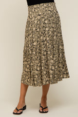 Olive Floral Smocked Maternity Midi Skirt