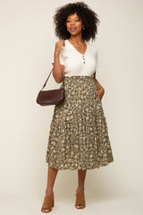 Olive Floral Smocked Maternity Midi Skirt