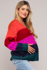 Multi-Color Color Block Button Front Maternity Cardigan