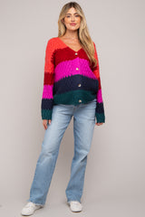 Multi-Color Color Block Button Front Maternity Cardigan