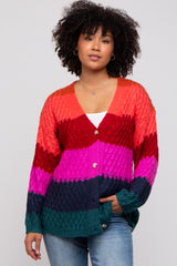 Multi-Color Color Block Button Front Maternity Cardigan