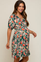 Coral Floral Ruffle Short Sleeve Maternity Dress