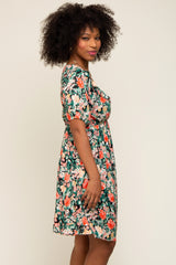 Coral Floral Ruffle Short Sleeve Dress