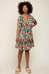 Coral Floral Ruffle Short Sleeve Maternity Dress