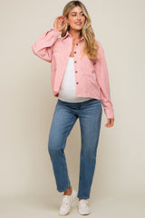 Light Pink Corduroy Raw Hem Maternity Shacket