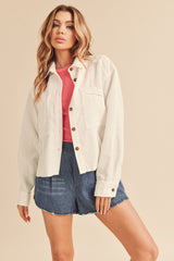 White Corduroy Raw Hem Maternity Shacket