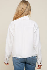 White Corduroy Raw Hem Maternity Shacket