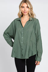 Olive Striped Button Front Collared Long Sleeve Maternity Top