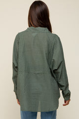 Olive Striped Button Front Collared Long Sleeve Maternity Top