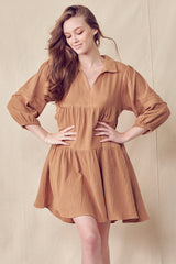 Mocha Cotton Shirt Mini Dress