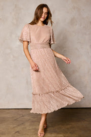 Champagne Crinkled Maxi Dress