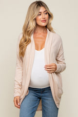 Beige Ribbed Open Front Maternity Cardigan