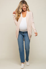 Beige Ribbed Open Front Maternity Cardigan