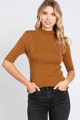 Mocha Mock Neck Short Sleeve Knit Maternity Top