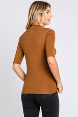 Mocha Mock Neck Short Sleeve Knit Top