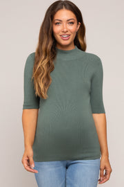 Olive Mock Neck Short Sleeve Knit Maternity Top