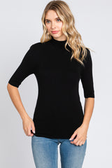 Black Mock Neck Short Sleeve Knit Top