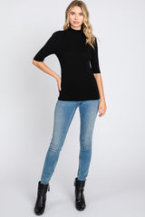 Black Mock Neck Short Sleeve Knit Top