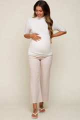 White Mock Neck Short Sleeve Knit Maternity Top