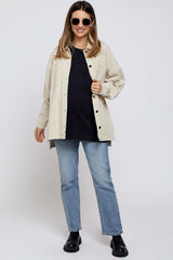 Beige Denim Button Down Button Down Maternity Jacket