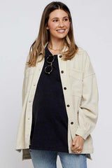 Beige Denim Button Down Button Down Maternity Jacket