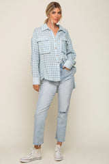 Light Blue Plaid Front Pocket Hi-Low Top