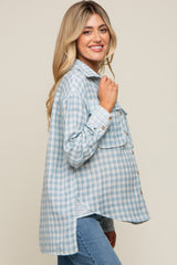 Light Blue Plaid Front Pocket Hi-Low Maternity Top