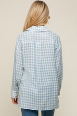 Light Blue Plaid Front Pocket Hi-Low Maternity Top