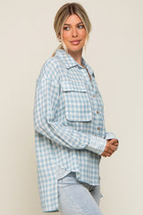 Light Blue Plaid Front Pocket Hi-Low Top