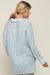 Light Blue Plaid Front Pocket Hi-Low Top