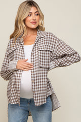 Brown Plaid Front Pocket Hi-Low Maternity Top