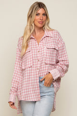 Mauve Plaid Front Pocket Hi-Low Maternity Top