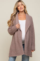 Mocha Fuzzy Knit Draped Maternity Cardigan