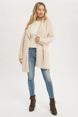 Beige Fuzzy Knit Draped Cardigan