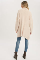 Beige Fuzzy Knit Draped Cardigan