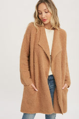 Camel Fuzzy Knit Draped Cardigan