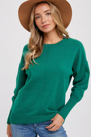 Green Rib Knit Exposed Seam Sweater