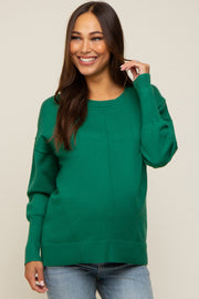 Green Rib Knit Exposed Seam Maternity Sweater