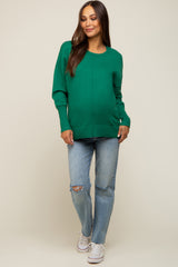 Green Rib Knit Exposed Seam Maternity Sweater