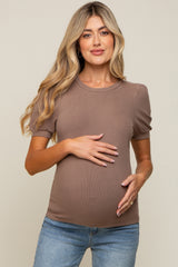 Taupe Brushed Knit Tied Back Cutout Maternity Top