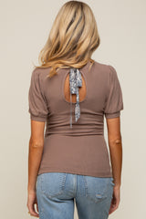 Taupe Brushed Knit Tied Back Cutout Maternity Top