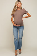 Taupe Brushed Knit Tied Back Cutout Maternity Top