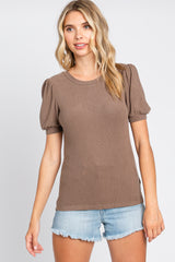 Taupe Brushed Knit Tied Back Cutout Top