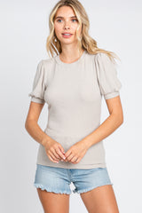 Beige Brushed Knit Tied Back Cutout Top