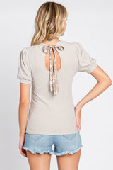 Beige Brushed Knit Tied Back Cutout Top