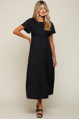 Black Printed Short Sleeve Tiered Maternity Maxi Dress