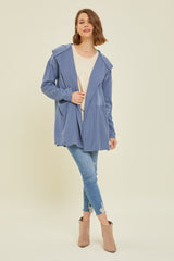 Blue Raw Hem Hooded Maternity Cardigan